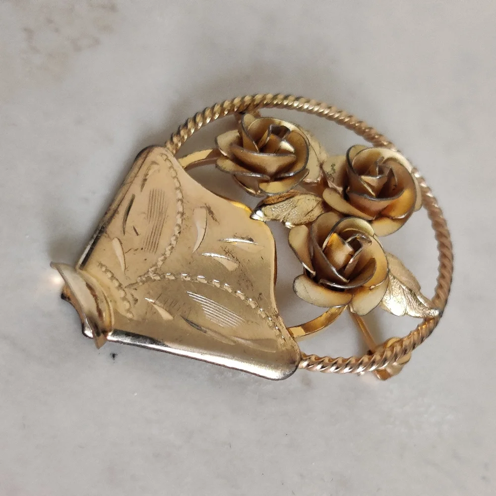 Vintage Bond Boyd Gold over Sterling Silver Flower Vase Pin - Picture 7 of 13